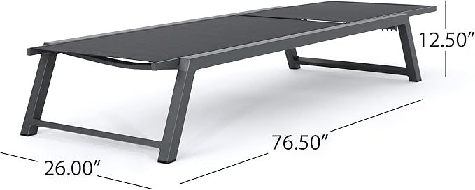 Christopher Knight Home Myers Outdoor Mesh Chaise Lounges with Aluminum Frame, 2-Pcs Set, Black Mesh / Grey