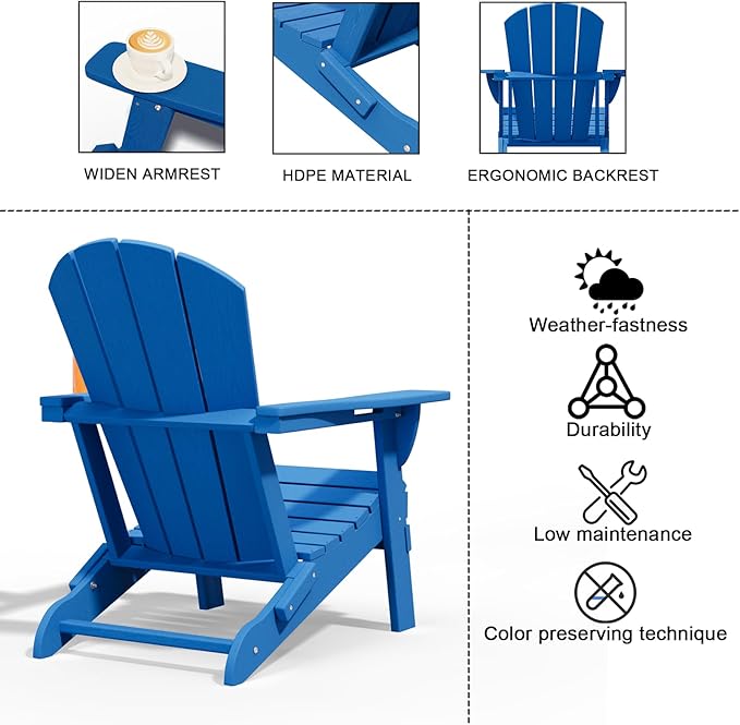 Folding Adirondack Chairs with Cup Holders, Set of 4 HDPE Plastic Outdoor Chairs, Weather Resistant, Real Wood Look - Photo 6