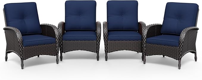 Joyside Wicker Patio Chairs, 4 Piece Rattan Outdoor Furniture with Thickened Cushions, High Back, Deep Seating - Photo 8