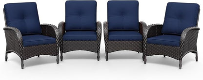 Joyside Wicker Patio Chairs, 4 Piece Rattan Outdoor Furniture with Thickened Cushions, High Back, Deep Seating, Wide Armrest, Outdoor Chairs for Porch, Deck