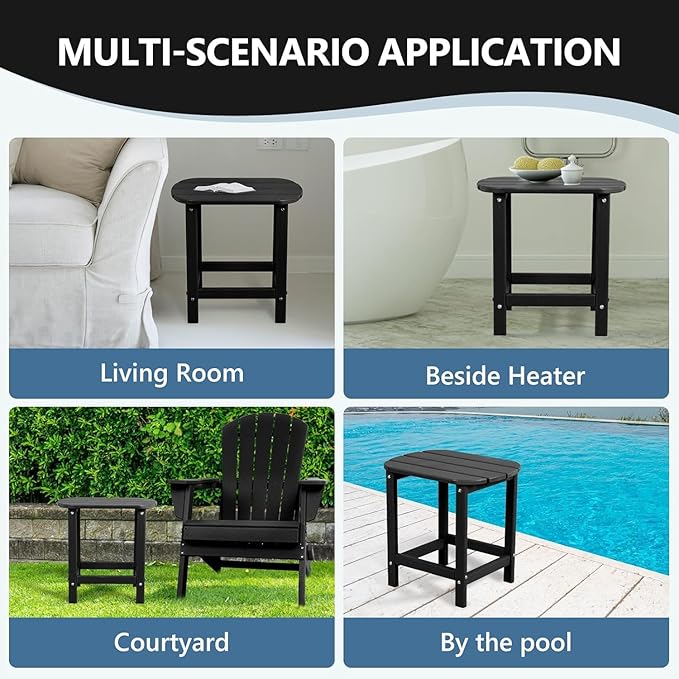 Adirondack Outdoor Side Table - 16.5" Square 2-Tier Patio Table with Weatherproof HDPE Material | All-Weather, Low Maintenance Furniture for Poolside, Porch, Deck