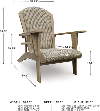 Signature Design by Ashley Bradstreet Bay Casual Outdoor Eucalyptus Wood Padded High Back Adirondack Chair with Handwoven Resin Wicker, Beige
