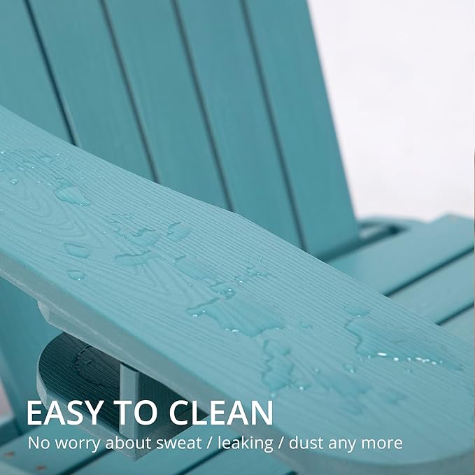 LUE BONA HDPS Adirondack Chairs Set of 8, Fire Pit Outdoor Chair Weather Resistant with Cup Holder, Modern Plastic Chair Plastic for Patio, Deck, Proch, 350LBS, Blue Turquoise