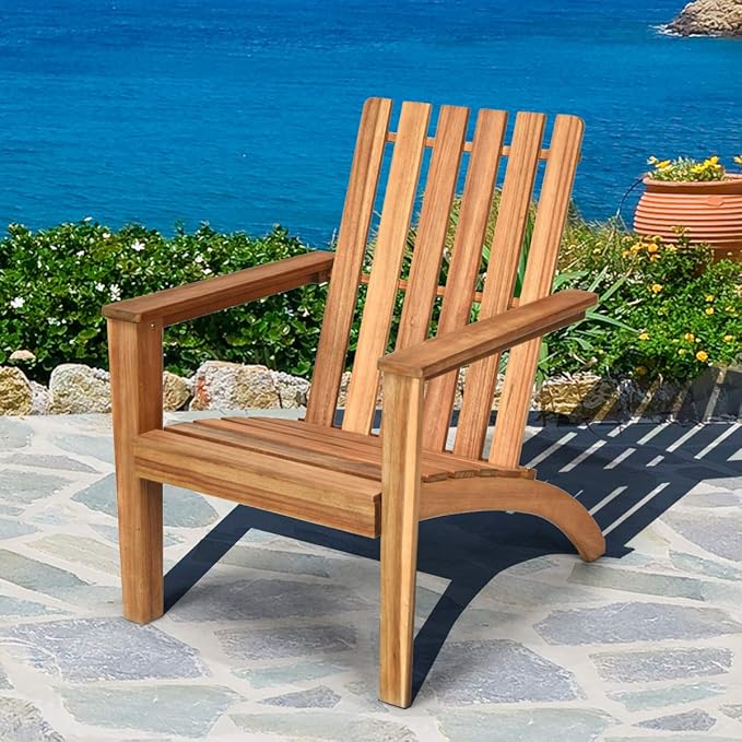 Giantex Adirondack Chair Acacia Wood Outdoor Chairs, 350 lbs Weight Capacity, Weather Resistant Campfire Chairs for Lawn Seating, Garden, Poolside, Balcony, Patio Adirondack Lounger