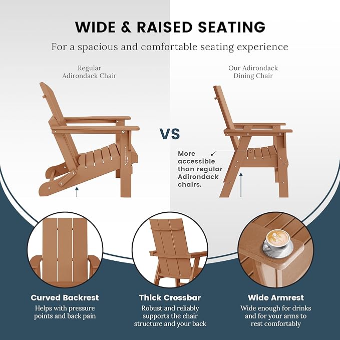 WO WESTIN OUTDOOR HDPE Shoreside Modern Curveback Adirondack Dining Chair,Teak