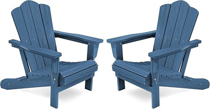 KINGYES Folding Adirondack Chair Set of 2, HDPE All-Weather Adirondack Chair, Navy