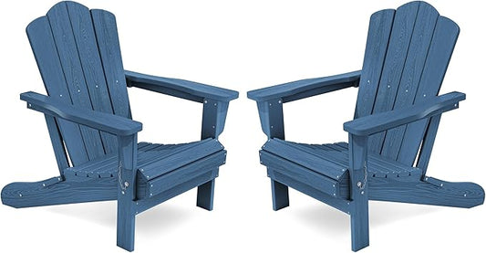 KINGYES Folding Adirondack Chair Set of 2, HDPE All-Weather Adirondack Chair, Navy