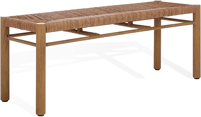 SAFAVIEH Couture Outdoor Patio Furniture Collection - Romona Tropical Bench, Natural Brown Rectangular with Woven Seat, Fully Assembled (CPT4002A)