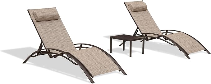 PURPLE LEAF Outdoor Chaise Lounge Chair Set of 3 Patio Pool Lounger Bronze Aluminum Chairs with Side Table Adjustable - Photo 9