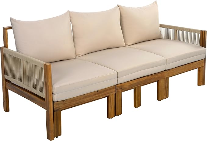 LUMISOL Outdoor Patio Day Bed Sofa, 3 Seat Convertible Sleeper Sofa for Poolside Backyard, Patio Furniture Lounge Couch with Cushion, Brown