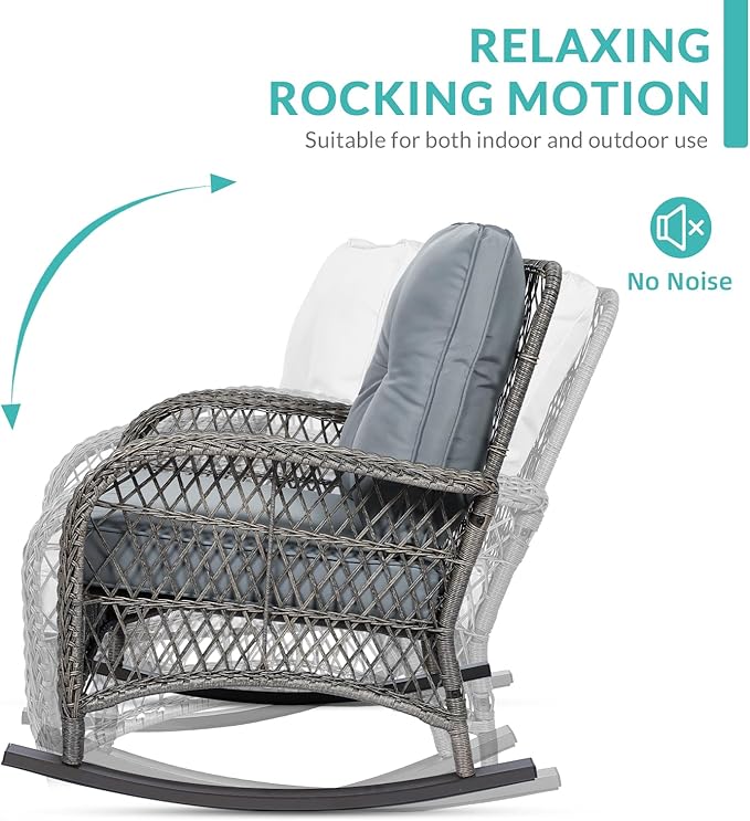 MEETWARM 3 Pieces Outdoor Wicker Rocking Chair Set - Photo 4