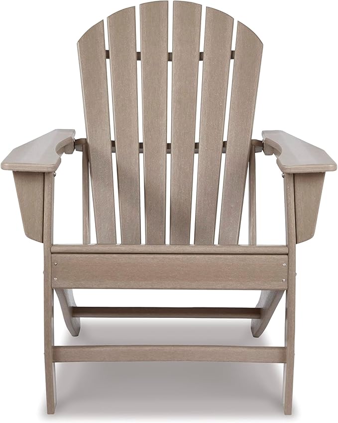 BOWERY HILL Adirondack Chair, 38.13" H x 31" W x 33" D, Hard Plastic, Grayish Brown Finish, Slatted Shell Back Design, Driftwood Style Outdoor Seating for Patio or Garden