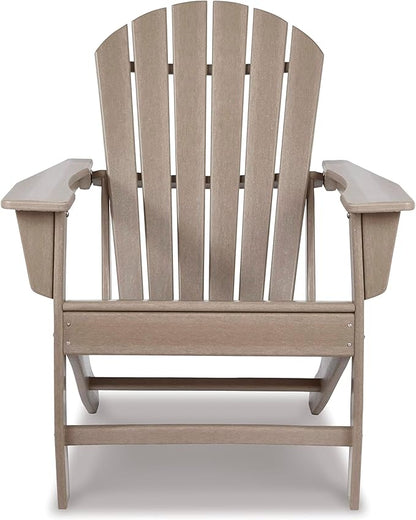 BOWERY HILL Adirondack Chair, 38.13" H x 31" W x 33" D, Hard Plastic, Grayish Brown Finish, Slatted Shell Back Design, Driftwood Style Outdoor Seating for Patio or Garden