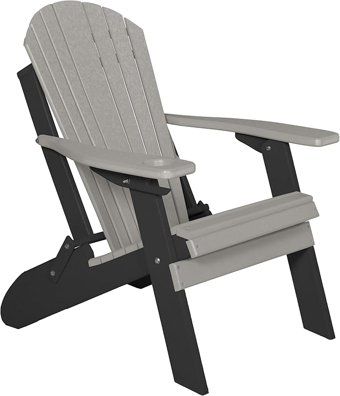 Furniture Barn USA Poly Folding Adirondack Chair with Smart Phone Holder, Light Gray and Black