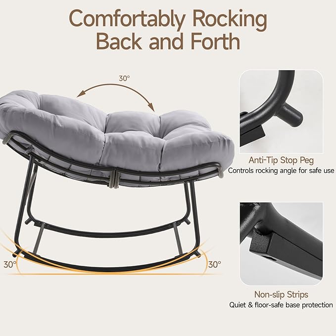 ONBRILL Papasan Rocking Chair with Cushion, Oversized Patio Lounge Rocker, Egg Chair Outdoor Indoor, for Living Room - Photo 7