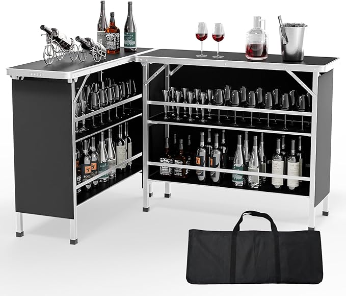 VINGLI 43" Portable Bar Table, 3-Tier Shelves, Carry Bag，Mobile Bar Table for Events, Party, Camping, Picnic, Tradeshow - Photo 1