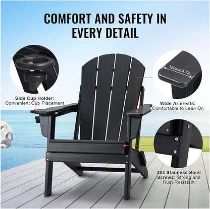 Adirondack Chair Plastic Set of 2 All-Weather Folding Fire Pit Black