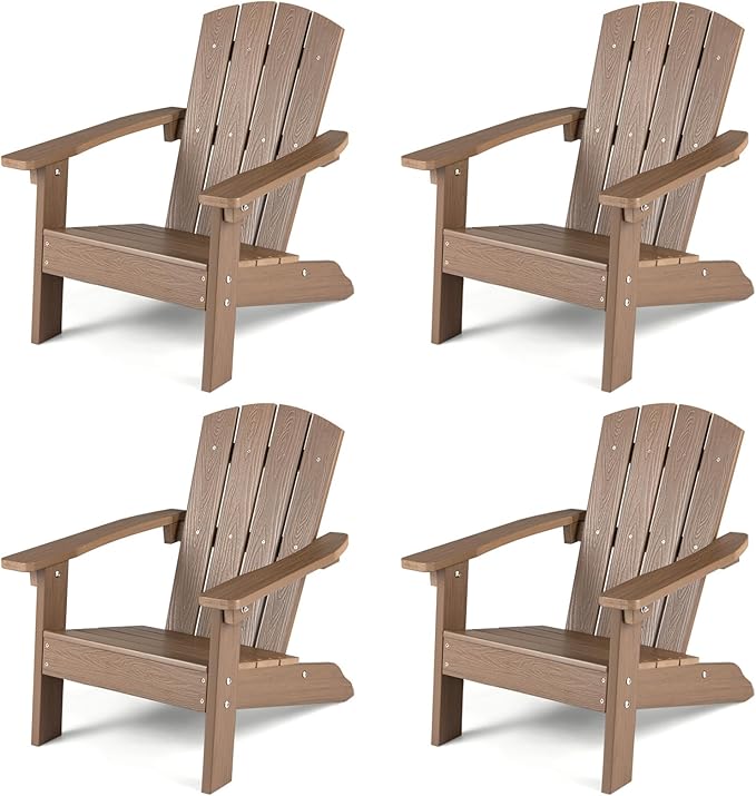 KOTEK Kids Adirondack Chair Set of 4, Plastic Toddler Lawn Chair with Ergonomic Seat, Wood-Grain Texture, Easy to Assemble, All-Weather Outdoor Kids Chairs for Patio, Garden, Backyard (Taupe)