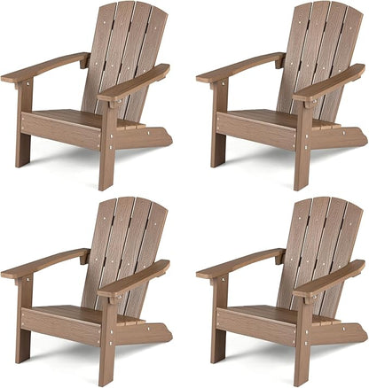 KOTEK Kids Adirondack Chair Set of 4, Plastic Toddler Lawn Chair with Ergonomic Seat, Wood-Grain Texture, Easy to Assemble, All-Weather Outdoor Kids Chairs for Patio, Garden, Backyard (Taupe)
