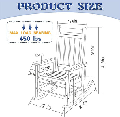 Outdoor Rocking Chair for Adults, High Back Patio Rocking Chair, HDPE All Weather Resistant Porch Rocker for Lawn, Porch, Backyard, Indoor and Garden (Navy Blue)