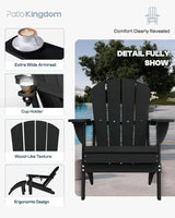 Black 6-Piece Folding Adirondack Chair Set with Cup Holders, Ottomans, Side Table & Beige 9FT Patio Umbrella with Base - Photo 5