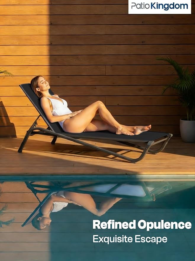 Lounge Chair Set of 2, Aluminum Chaise Lounge Outdoor with Side Table - Photo 3