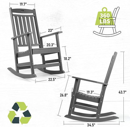 FUNBERRY Outdoor Rocking Chairs Set of 4, HDPE All Weather Poly Lumber Rocker, High Back Patio Rockers Easy Assembly