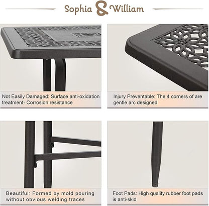 Sophia & William Patio Coffee Table Rectangle, Modern Outdoor Cast Aluminum Coffee Table 38.6" L x 23.0" W x 18.9" H, Brown