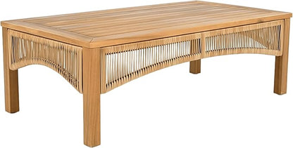 Merax 4-Pieces Outdoor Acacia Wood Patio Sectional Sofa Set, L Shape Couch with Coffee Table, Deep Seating with Soft Cushion, for Garden, Teak+ Beige