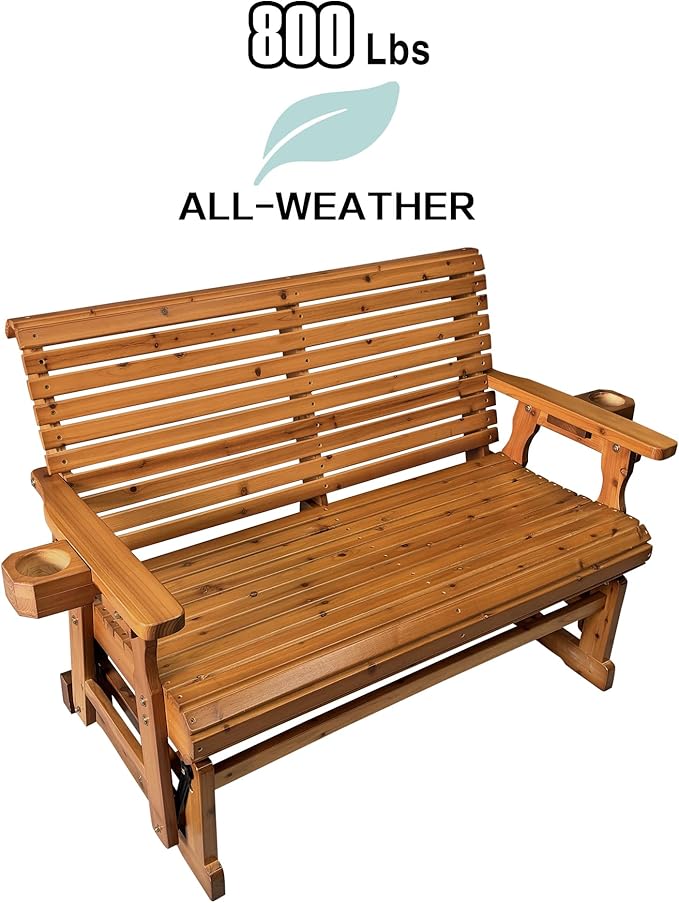 Fortune Candy Patio Glider with Cup Holders, High Roll Back and Deep Contoured Seat, Heavy Duty 800 Lb (Brown, 2-Seater) - Photo 4