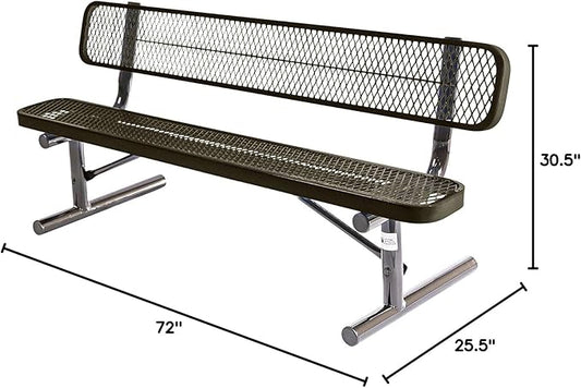 COATEDOUTDOORFURNITURE Heavy-Duty Outdoor Bench Thermoplastic Coated, Expanded Metal, Commercial-Grade Seating, Made in America (Portable with Back, 6 Ft, Textured Gold Vein)