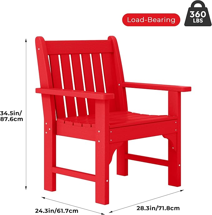 Costaelm Outdoor Dining Arm Chair, Patio HDPE Garden Dining Table Chair, Poly Lumber Waterproof Restaurant Bistro Farmhouse Chairs for Outside Porch Backyard, Red