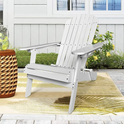 Adirondack Chair Folding Patio Chairs Outdoor Chairs Lawn Chair with Arms Solid Wooden Weather Resistant Lounge Chair Movable Outdoor Seating Accent Furniture for Adults Yard Garden, White