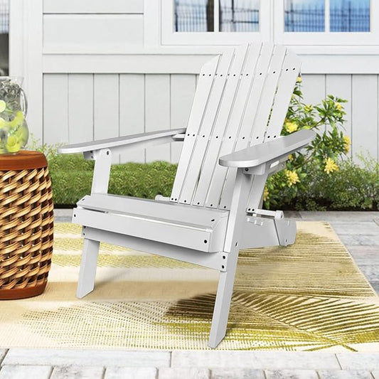 Adirondack Chair Folding Patio Chairs Outdoor Chairs Lawn Chair with Arms Solid Wooden Weather Resistant Lounge Chair Movable Outdoor Seating Accent Furniture for Adults Yard Garden, White