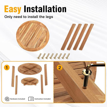 Giantex 19.5" Outdoor Round Side Table Set of 2, 2-Tier Patio Table with Slatted Tabletop & Open Storage Shelf, Easy Assembly, Teak Wood Small End Table for Porch, Backyard, Garden, Pool, Natural
