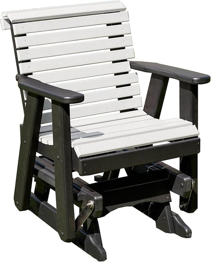 Amish Craftsmanship Made in USA 2FT Heavy Duty Poly Lumber Wood Porch Patio Glider HDPE with No Wood fibers Lancaster Series Rollback Design 500 lbs Limit White on Black
