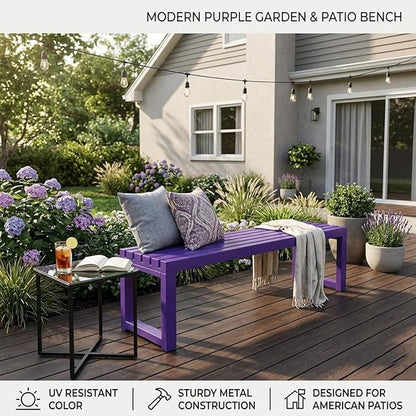 Outdoor Garden Bench, 3.3ft 3.9ft 4.9ft 5.9ft Metal Patio Benches Weatherproof Outside Backless Bench Front Porch Seat Outdoor for Park, Yard, Lawn and Backyard Outside Chair(Red,3.3ft)