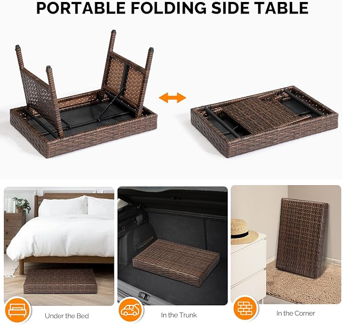 VINGLI Outdoor Folding Rattan Side Table, Portable Wicker End Table for Patio, Garden, Poolside, and Indoor Use - Photo 5