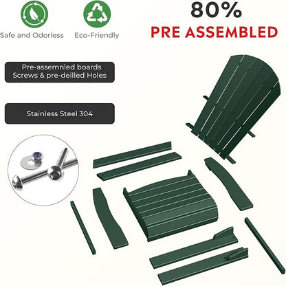 Costaelm Outdoor Adirondack Chair, HDPE Patio Balcony Chairs, Portside Seashell Nautical Curveback Adirondack Chair and Fire Pit Chairs, Dark Green