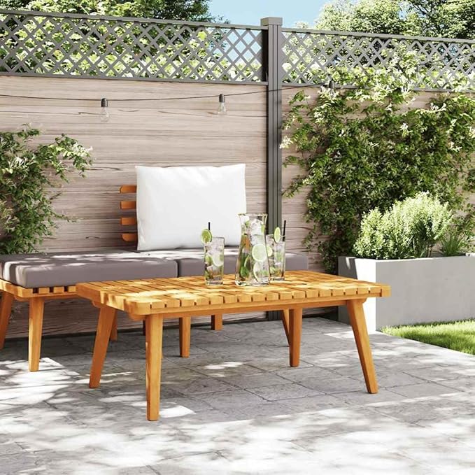Garden Coffee Table Golden Brown Solid Acacia Wood Outdoor Furniture with Slatted Top Durable Construction for Patio - Photo 1