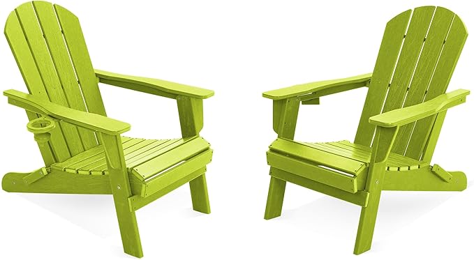 LOUNZY Folding Adirondack Chair Set of 2, Lime