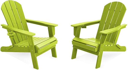 LOUNZY Folding Adirondack Chair Set of 2, Lime