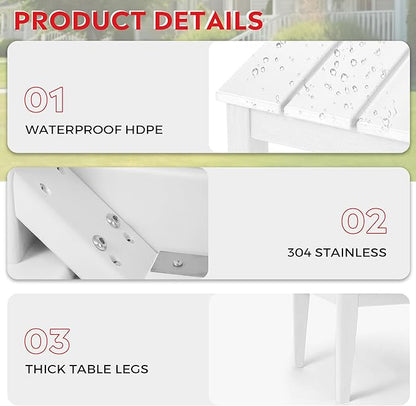Costaelm Adirondack Outdoor Coffee Table, HDPE Outdoor Drink Table Weather Resistant, Patio Table Porch Table Accent Table Balcony End Table for Pool, Seaside, Backyard, White