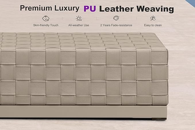 PURPLE LEAF Patio Chaise Lounge Chair, PU Leather Outdoor Chaise Lounge 1 Piece Aluminum Pool Lounge Chair with 5-Position Adjustable Backrest for Pool, Deck, Garden, Sunbathing, Taupe