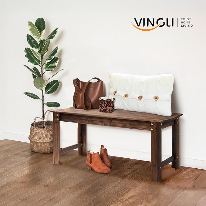 VINGLI Outdoor Wood Bench, 40" Outdoor Bench Patio Wooden Bench Garden Bench Outdoor Backless Bench for Deck Patio - Photo 2