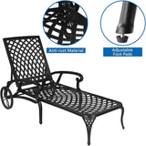 Cast Aluminum Outdoor Chaise Lounge Chair with Wheels, Patio Chaise Lounge with 3-Position Adjustable Backrest - Photo 4