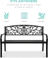 Best Choice Products Outdoor Bench Steel Garden Patio Porch Furniture for Lawn, Park, Deck w/Floral Design Backrest - Photo 3