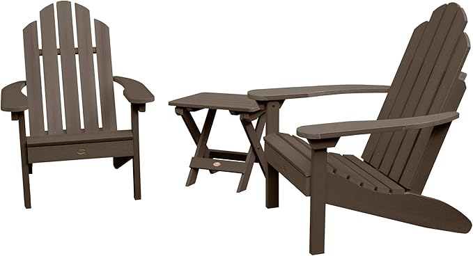 Highwood Classic Westport Adirondack Chairs with Side Table, Weathered Acorn