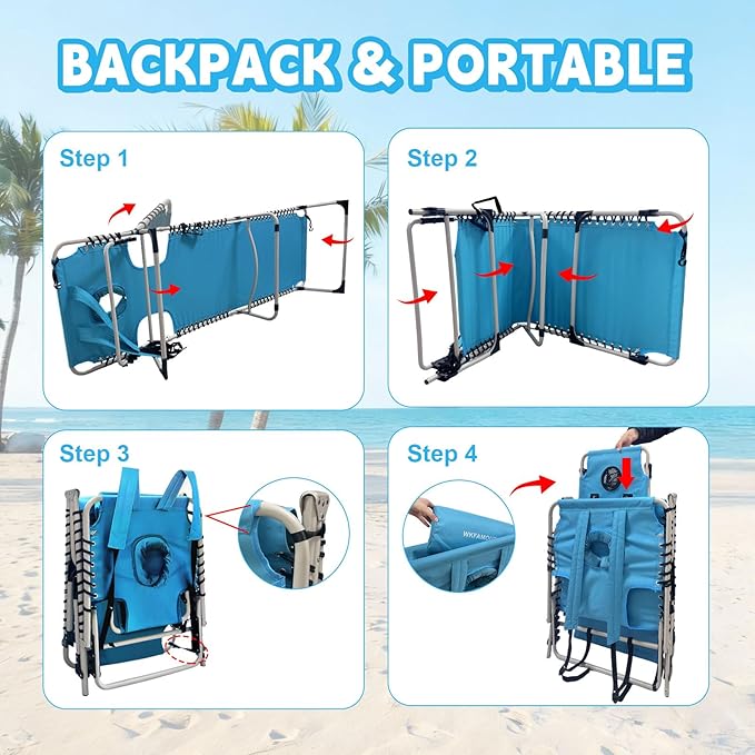 Backpack Sun Tanning Chair with Face Hole & Beach Table, 5-Position Adjustable Folding Lounge Chair Outdoor for Lawn Patio Garden