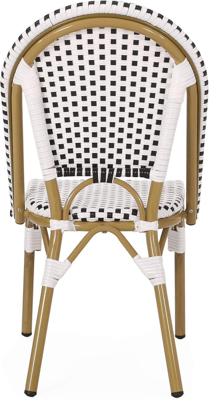 Christopher Knight Home Philomena Outdoor French Bistro Chair (Set of 4), Black + White + Bamboo Print Finish - Photo 8
